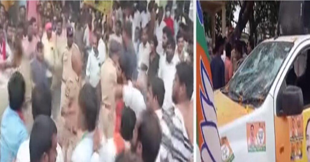 ఈటల కాన్వాయ్ పై రాళ్ల దాడి..పలివెలలో ఉద్రిక్తత