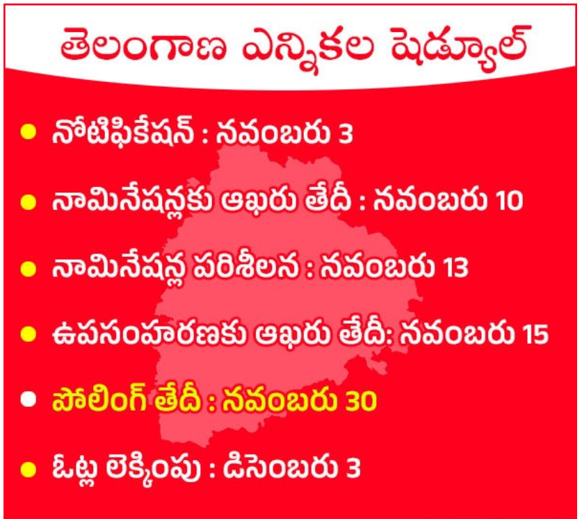 తెలంగాణ ఎన్నికల షెడ్యూల్ ఇదీ..