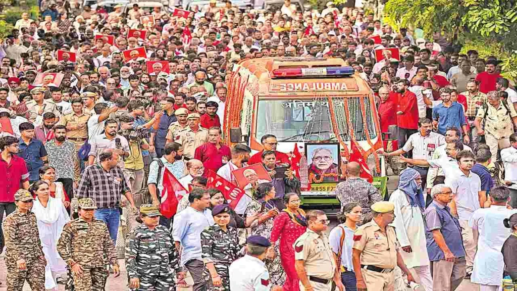 అశ్రునయనాల మధ్య సీతారాం ఏచూరి అంతిమయాత్ర