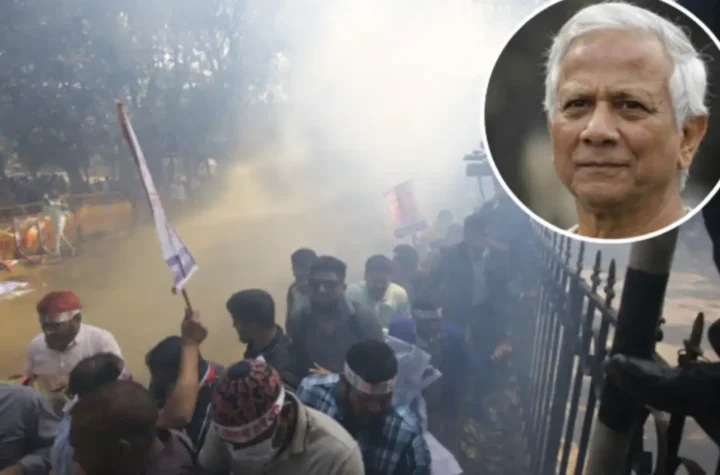 యూనస్ ఇంటి ముందు హింసాయుత ప్రదర్శనలు