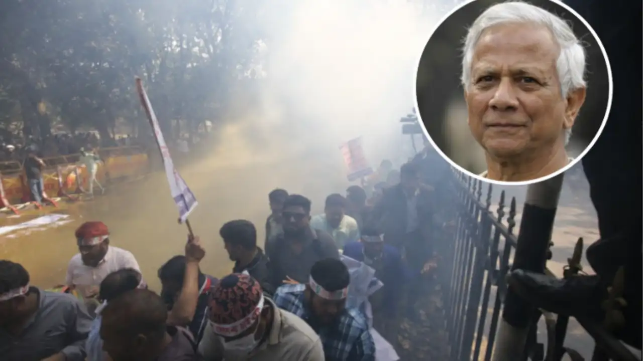 యూనస్ ఇంటి ముందు హింసాయుత ప్రదర్శనలు