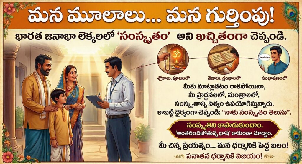 జనాభా లెక్కల్లో తెలిసిన భాషగా `సంస్కృతం’ చేర్చండి