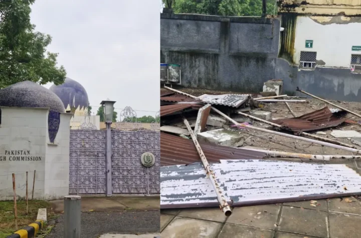 పాకిస్తాన్ హైకమిషన్ వెలుపల కొన్ని నిర్మాణాలు కూల్చివేత